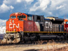 Toronto, Canada, November 13, 2023; CN Railroad engine 8861 pulling a freight train