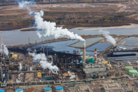 A large oil refinery along the Athabasca River in Alberta's Oilsands. Fort McMurray, Alberta.