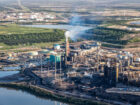 Aerial Petrochemical oil refinery along the Athabasca River